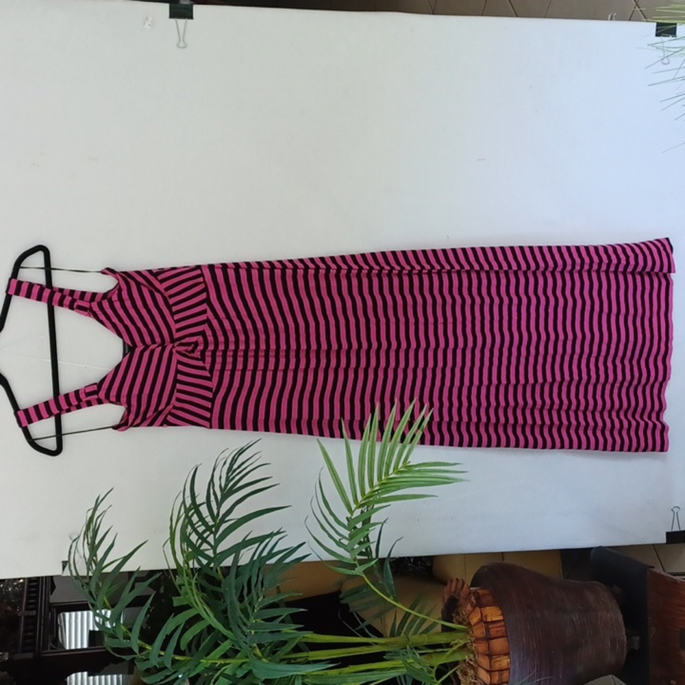 Spense Long Sundress in Black/ Fuschea Stripe  Size S/M
